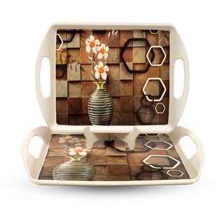                       Aurka 13 Inch Rectangle Melamine Serving Tray (M4  Pack of 2  Medium) Perfect for Serving Snacks, Beverages and Desserts, Stylish Addition to Your Home Decor                                              