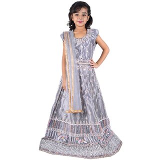 Kid Kupboard Cotton Girls Lehanga, Choli and Dupatta Set, Grey, Sleeveless, 8-9 Years KIDS7332 Kid Kupboard Cotton Girls Lehanga, Choli and Dupatta Set, Grey, Sleeveless, 8-9 Years KIDS7332