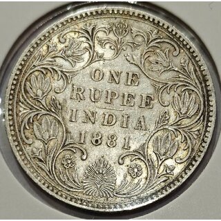 one rupees 1881 silver coin fine condition one rupees 1881 silver coin fine condition