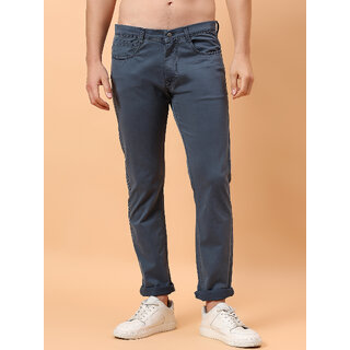                       MEGHZ Mens Blue Slim Fit Cotton Blend Trouser                                              