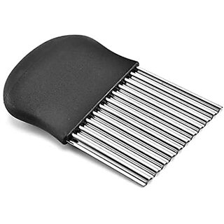 1 Pcs Crinkle Cut Knife K Slicing Helper Stainless Steel Fruit And Vegetable Wavy Chopper Knife Safe Potato Cutter Onion CutterKids Kitchen Tools 5.4 Inch (Pack-1)