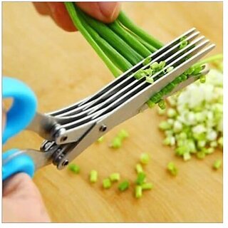                       Multi-Functional 5-Blade Stainless Steel Kitchen Scissors Herb and Vegetable Cutter with Cleaning Brush                                              