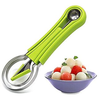                       4 in 1 Stainless Steel Fruit Scooper Tool | Melon Baller Scoop Set | Melon Corer Peeler | Seed Remover for Watermelon Slicer | Perfect Tool for Making Fruit Salad in Kitchen                                              