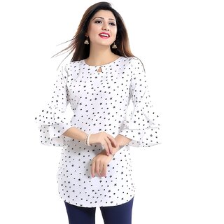 ZELZIS Star Printed Crepe Tunic Top with Bell Sleeves for Women