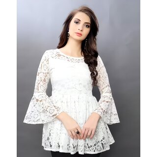                       Women's Russel Net Bell Sleeve Self-Design Tops                                              