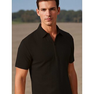 Men's Half Zipper Collar T-Shirt - Stylish & Comfortable Casual Wear (Black) Men's Half Zipper Collar T-Shirt - Stylish & Comfortable Casual Wear (Black)