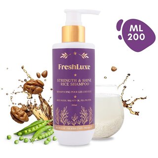 FreshLuxe Strength Shine Rice Water Shampoo , Walnut Oil Pea Protein , Deep Nourishment Strength , Unisex , 200ml FreshLuxe Strength Shine Rice Water Shampoo , Walnut Oil Pea Protein , Deep Nourishment Strength , Unisex , 200ml