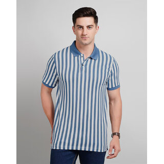                       Fashlook Men Multicolor Vertical Striped Cotton Blend Polo T-Shirt                                              