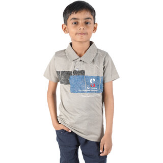                       Kid Kupboard Cotton Boys T-Shirt, Grey, Half-Sleeves, 7-8 Years KIDS7367                                              