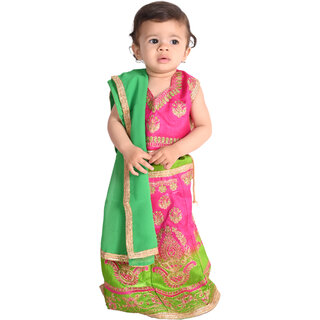 Kid Kupboard Cotton Baby Girls Lehanga Choli and Dupatta Set, Multicolor, Sleeveless, 1-2 Years KIDS7382