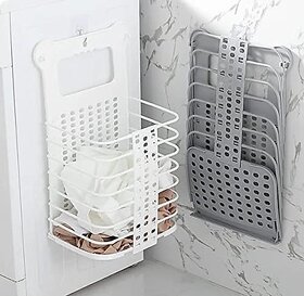 Viksha Foldable Plastic Hanging Laundry Basket for Bathroom  Kids Dirty Clothes Storage Rack  Wall Mounted Stand for Dirty Cloths Organize  Laundry Basket for Hanging Dirty Clothes (Pack of 1)