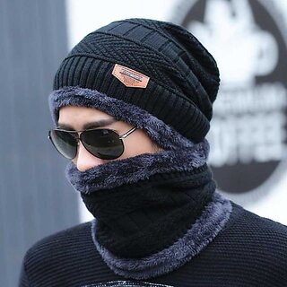 Fashlook Woolen Black Casual Winter Cap for Men and Women - Warm, Soft, Stylish Knit Beanie for Cold Weather Fashlook Woolen Black Casual Winter Cap for Men and Women - Warm, Soft, Stylish Knit Beanie for Cold Weather