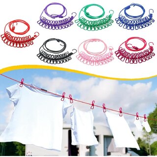Cloth Drying Rope with Hooks (Pack of 1) Elastic Cloth Hanging Rope for Cloth Drying with 12 Clips Cloth Rope for Drying Clothes for Travel Home Outdoor Kapde Sukhane ki Rassi Wire -Multicolor Cloth Drying Rope with Hooks (Pack of 1) Elastic Cloth Hanging Rope for Cloth Drying with 12 Clips Cloth Rope for Drying Clothes for Travel Home Outdoor Kapde Sukhane ki Rassi Wire -Multicolor