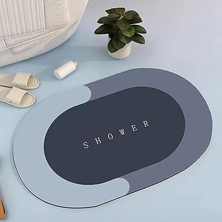 Lina Trading 19 x 31 Non Slip Shower Mat Durable Floor Mat for Toilet Bath Room Oval Blue
