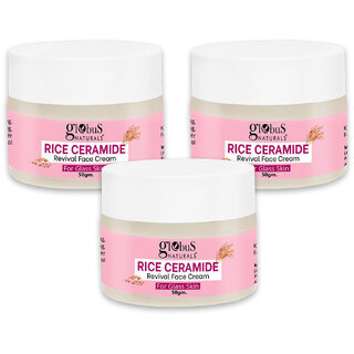 Globus Natural Rice Ceramide Revival Face Cream For Korean Glass Skin 50 gm pack of 3 