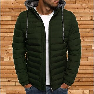                       Fashlook Puffer Solid Full Sleeve Dark Green Jacket for Mens                                              
