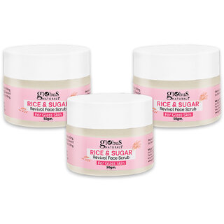                       Globus Naturals Rice  Sugar Revival Face Scrub Enriched with Coffee  Walnut For Glass Skin 50 gm pack of 3                                               