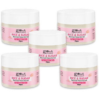 Globus Naturals Rice Sugar Revival Face Scrub Enriched with Coffee Walnut For Glass Skin 50 gm pack of 5 Globus Naturals Rice Sugar Revival Face Scrub Enriched with Coffee Walnut For Glass Skin 50 gm pack of 5
