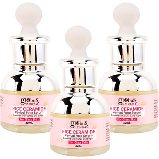 Globus Naturals Rice Ceramide Revival Face Serum Enriched with Coffee  Walnut For Glass Skin 30 ml pak of 3 