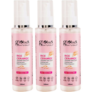 Globus Naturals Rice Ceramide Ayurvedic Face Toner Enriched with Green Tea and Vitamin E For Glass Skin 100 ml pack of 3 Globus Naturals Rice Ceramide Ayurvedic Face Toner Enriched with Green Tea and Vitamin E For Glass Skin 100 ml pack of 3