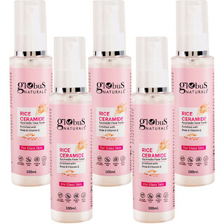 Globus Naturals Rice Ceramide Ayurvedic Face Toner Enriched with Green Tea and Vitamin E For Glass Skin 100 ml pack of 5 Globus Naturals Rice Ceramide Ayurvedic Face Toner Enriched with Green Tea and Vitamin E For Glass Skin 100 ml pack of 5