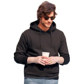                       Fashlook Mens Black Solid Hooded Full Sleeve Sweatshirt                                              