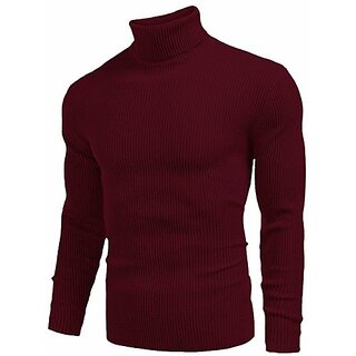                       Fashlook Woven Design Full Sleeve Casual Maroon Sweaters For Mens                                              