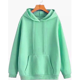                       Fashlook Mens Light Green Solid Hooded Full Sleeve Sweatshirt                                              