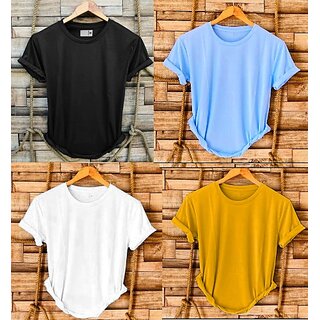                       Fashlook Solid Round Neck Polyester Casual Multicolor Half Sleeve T-Shirt For Mens (Pack of 4)                                              