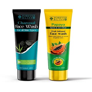                       Indo Himaliyans Charcoal and Papaya Combo Facewash For Skin Brightening and Deep Cleansing Men and Women All Skin Types Face Wash 60 ml                                              
