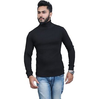                       Fashlook Mens Black Solid High Neck Full Sleeve Sweatshirt                                              