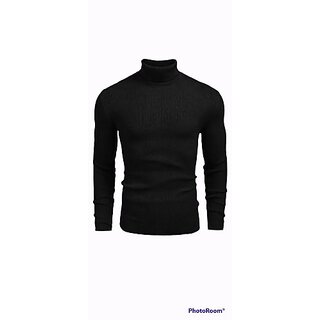                       Fashlook Mens Black Solid High Neck Full Sleeve Sweatshirt                                              