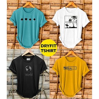                       Fashlook Printed Round Neck Polyester Casual Multicolor Half Sleeve T-Shirt For Mens (Pack of 4)                                              
