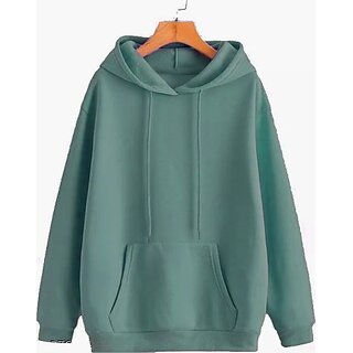                       Fashlook Solid Hooded Wool Blend Casual Green Full Sleeve T-Shirt For Mens                                              