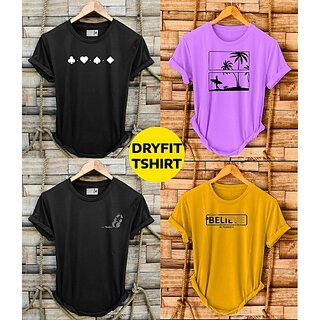                       Fashlook Printed Round Neck Polyester Casual Multicolor Half Sleeve T-Shirt For Mens (Pack of 4)                                              