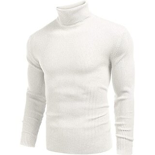                      Fashlook Solid High Neck Wool Blend Casual White Full Sleeve T-Shirt For Mens                                              