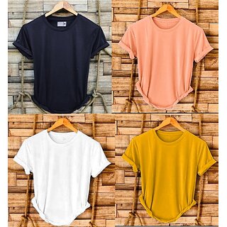                       Fashlook Solid Round Neck Polyester Casual Multicolor Half Sleeve T-Shirt For Mens (Pack of 4)                                              
