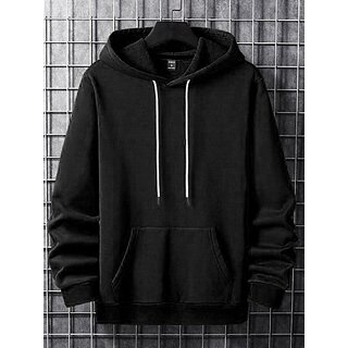                       Fashlook Solid Hooded Wool Blend Casual Black Full Sleeve T-Shirt For Mens                                              