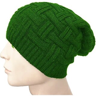                       Fashlook Woolen Light Green Casual Winter Cap                                              