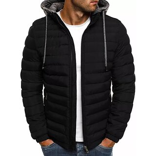                       Fashlook Puffer Solid Full Sleeve Black Jacket for Mens                                              