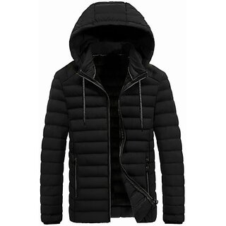                       Fashlook Puffer Solid Full Sleeve Black Jacket for Mens                                              