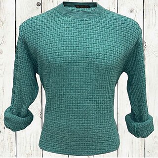                       Fashlook Solid Round Neck Wool Blend Casual Green Full Sleeve T-Shirt For Mens                                              
