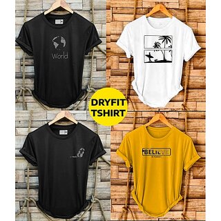                       Fashlook Printed Round Neck Polyester Casual Multicolor Half Sleeve T-Shirt For Mens (Pack of 4)                                              