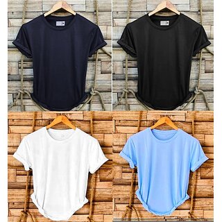                       Fashlook Solid Round Neck Polyester Casual Multicolor Half Sleeve T-Shirt For Mens (Pack of 4)                                              