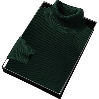                       Fashlook Solid High Neck Wool Blend Casual Green Full Sleeve T-Shirt For Mens                                              