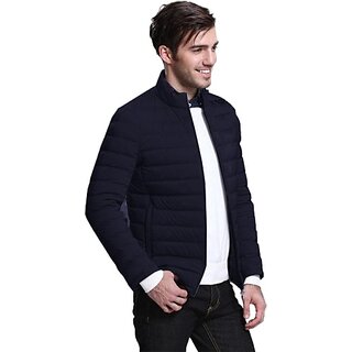                       Fashlook Fluffy Solid Full Sleeve Navy Blue Jacket for Mens                                              