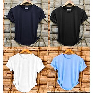                       Fashlook Solid Round Neck Polyester Casual Multicolor Half Sleeve T-Shirt For Mens (Pack of 4)                                              