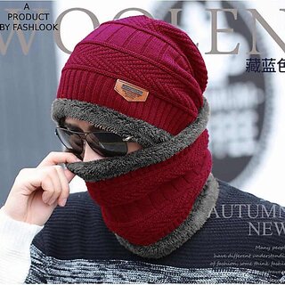 Fashlook Woolen Maroon Casual Winter Cap Fashlook Woolen Maroon Casual Winter Cap