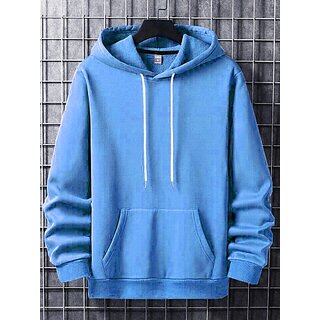                       Fashlook Solid Hooded Wool Blend Casual Blue Full Sleeve T-Shirt For Mens                                              