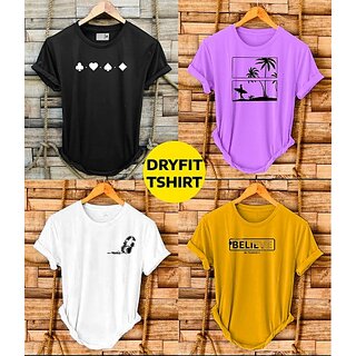                       Fashlook Printed Round Neck Polyester Casual Multicolor Half Sleeve T-Shirt For Mens (Pack of 4)                                              